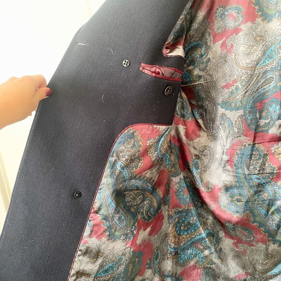 Men’s Ted Baker Navy Ossain Herringbone Wool Blend Peacoat Jacket, Size 4 Large - Picture 10 of 14